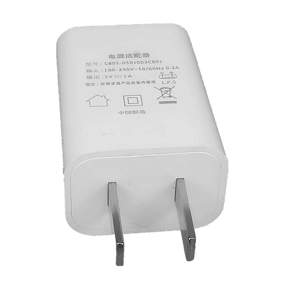 White 5V 1A USB power adapter with CE FCC certifications and compact thin design