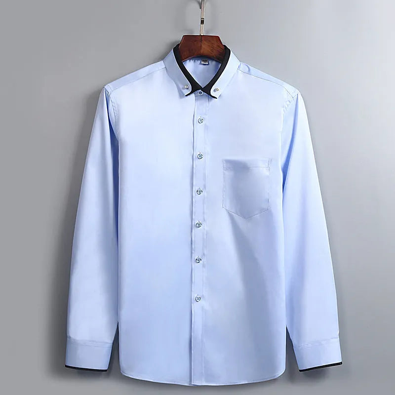 Men's stretch shirt in polyester fibre with long sleeves, available in multiple colours and sizes 38 to 44