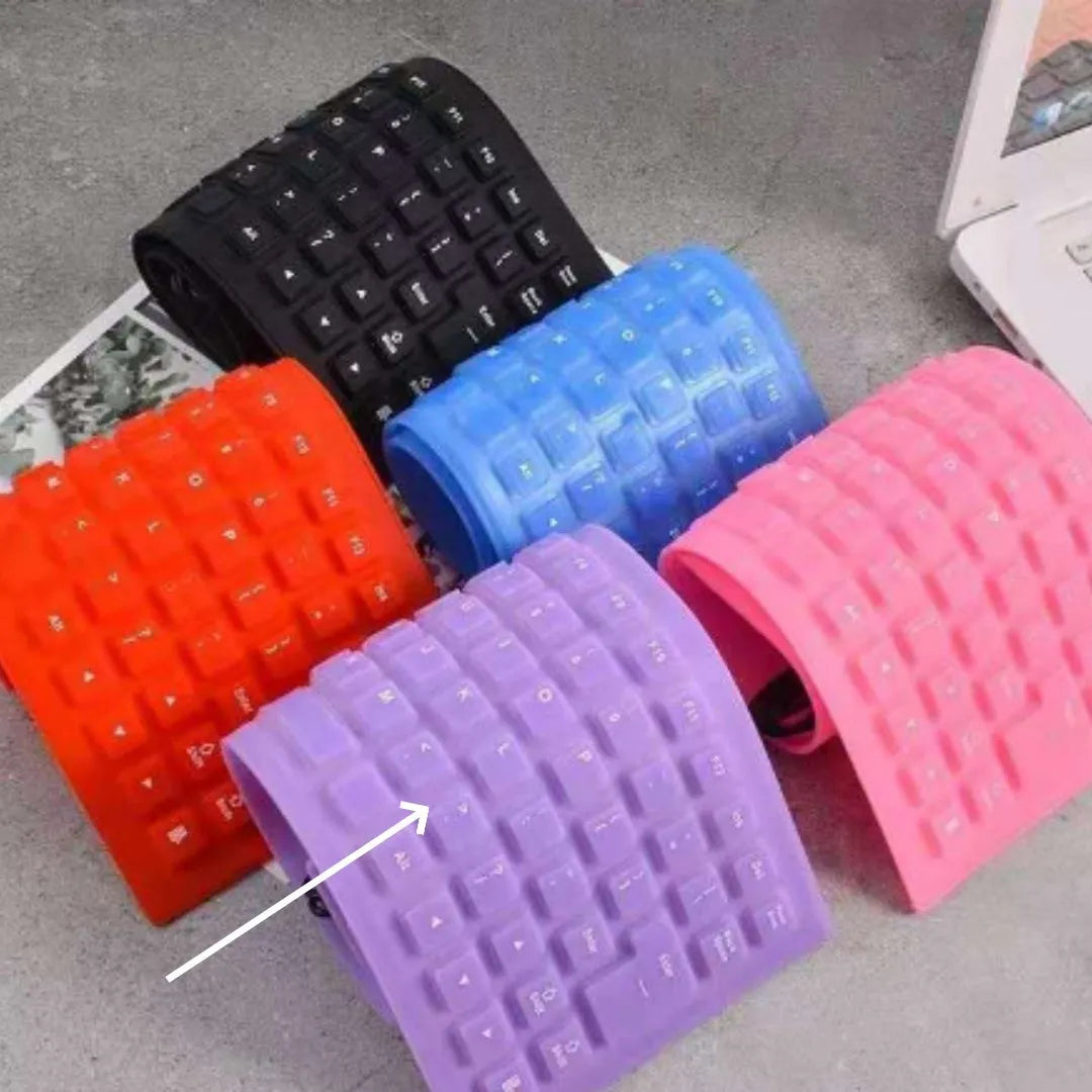 85 key wired silicone mute soft folding keyboard in pink with USB cable