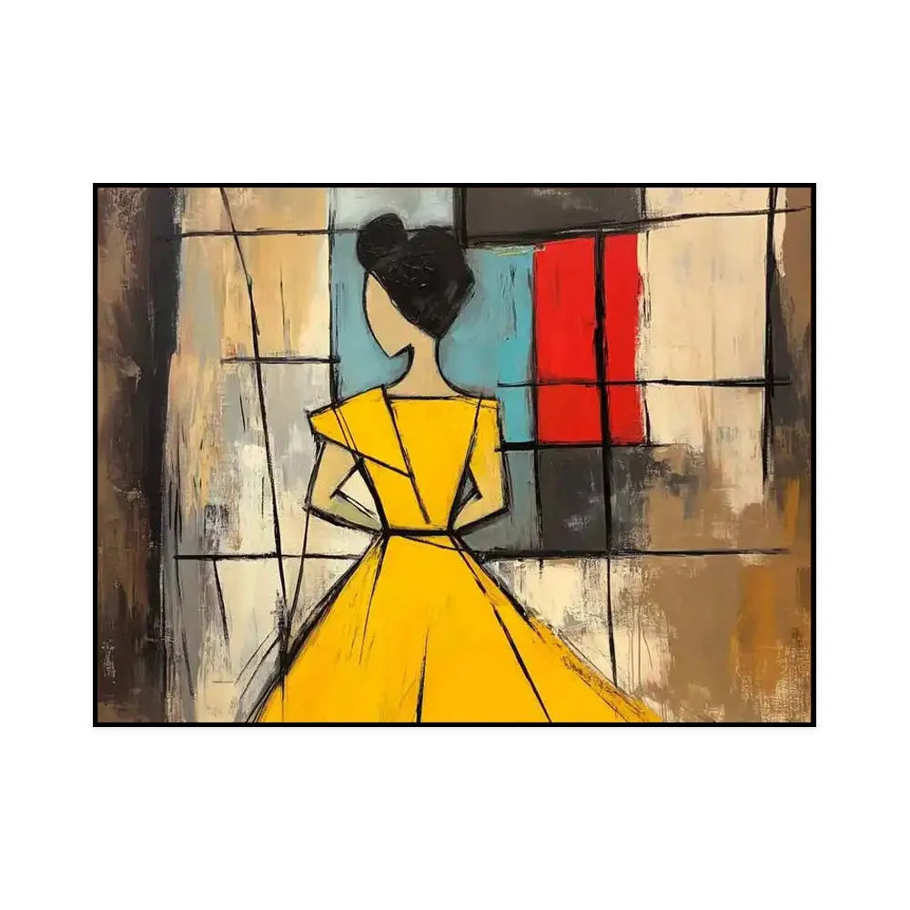 Handmade oil painting abstract woman vertical canvas brown green texture wabi sabi wall art