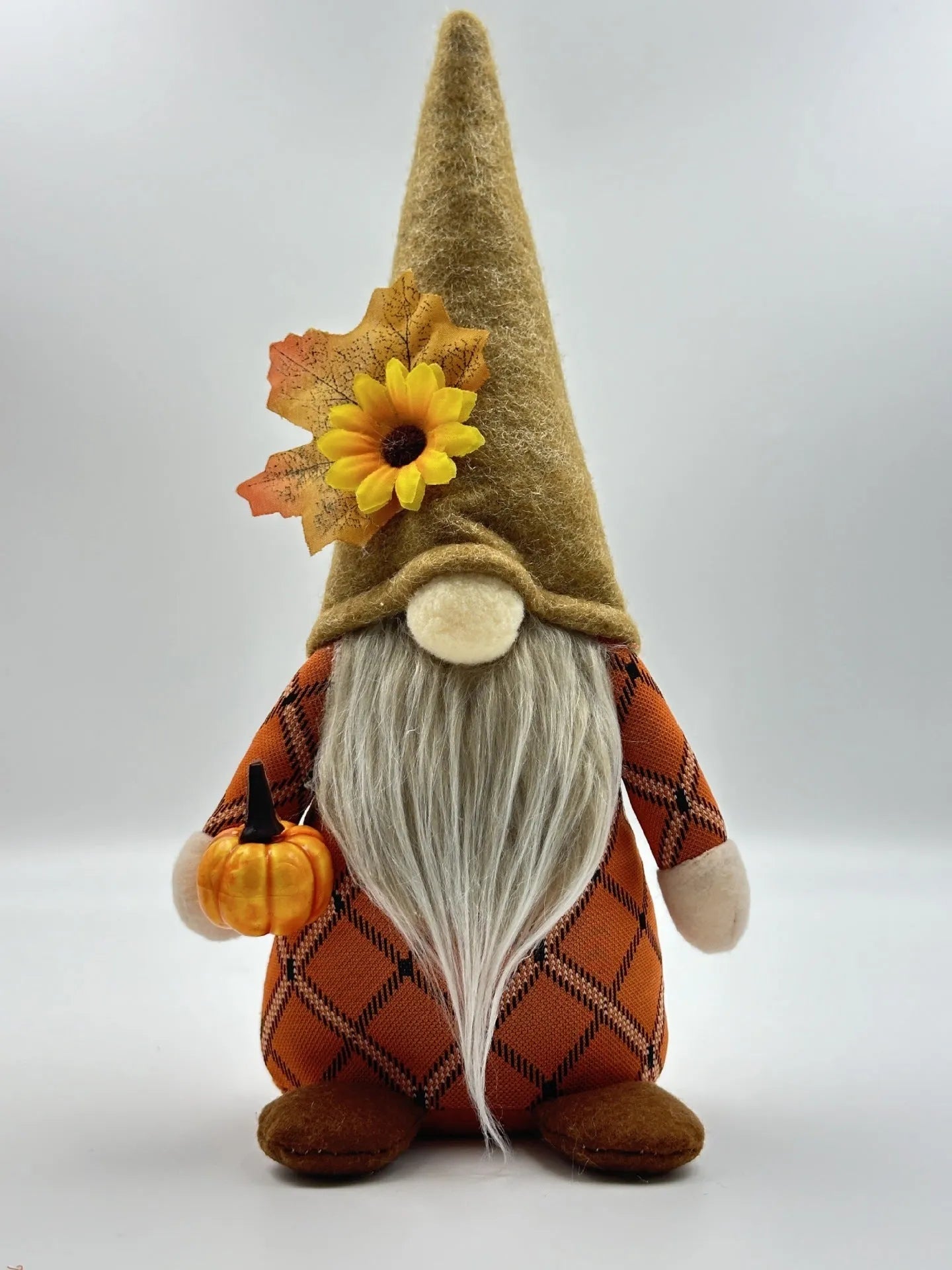 Harvest festival autumn pumpkin faceless doll in braid style with mixed fabric and plastic construction