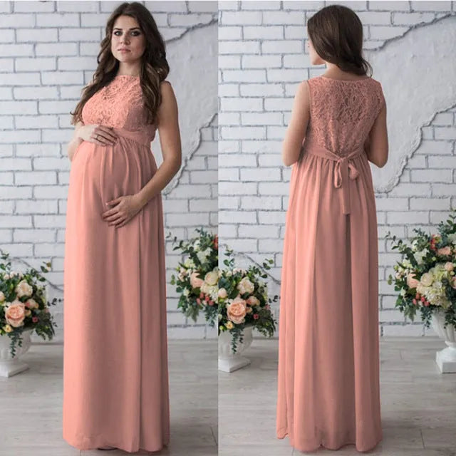 Lace sleeveless maternity dress in white made from polyester fibre