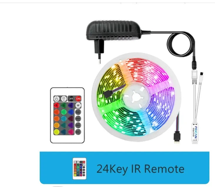 24-key mini Bluetooth RGB controller with DC head for 5050 LED light bars, 5-24V input.