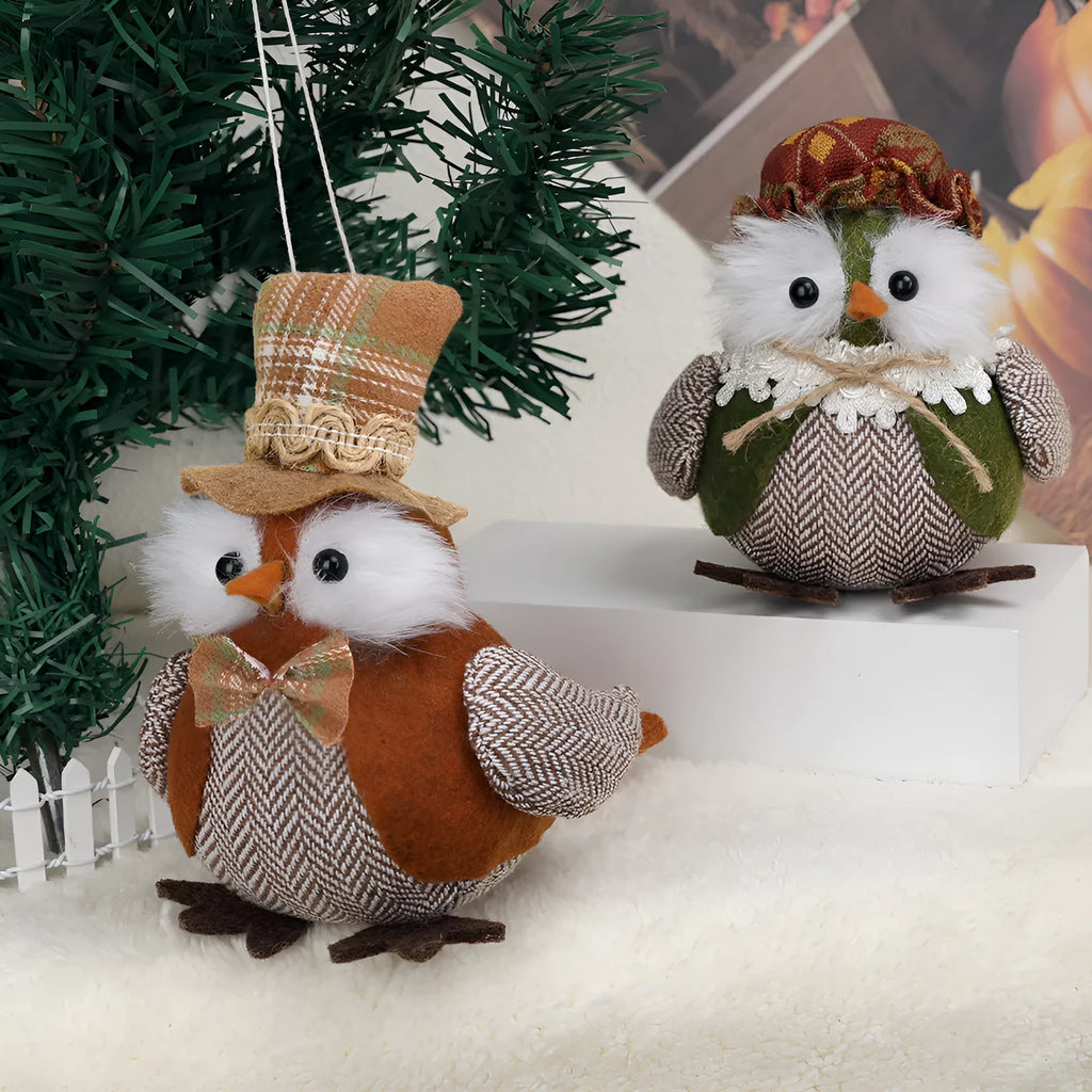 Thanksgiving owl harvest bird pendant ornament in orange and green colours