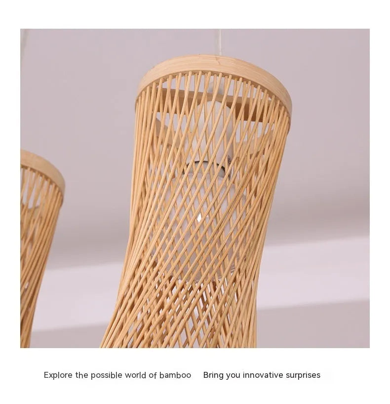 Japanese new Chinese style bamboo artwork chandelier, 220V suspension wire pendant with 17cm white or black accessory and black disc or 70cm straight plate options