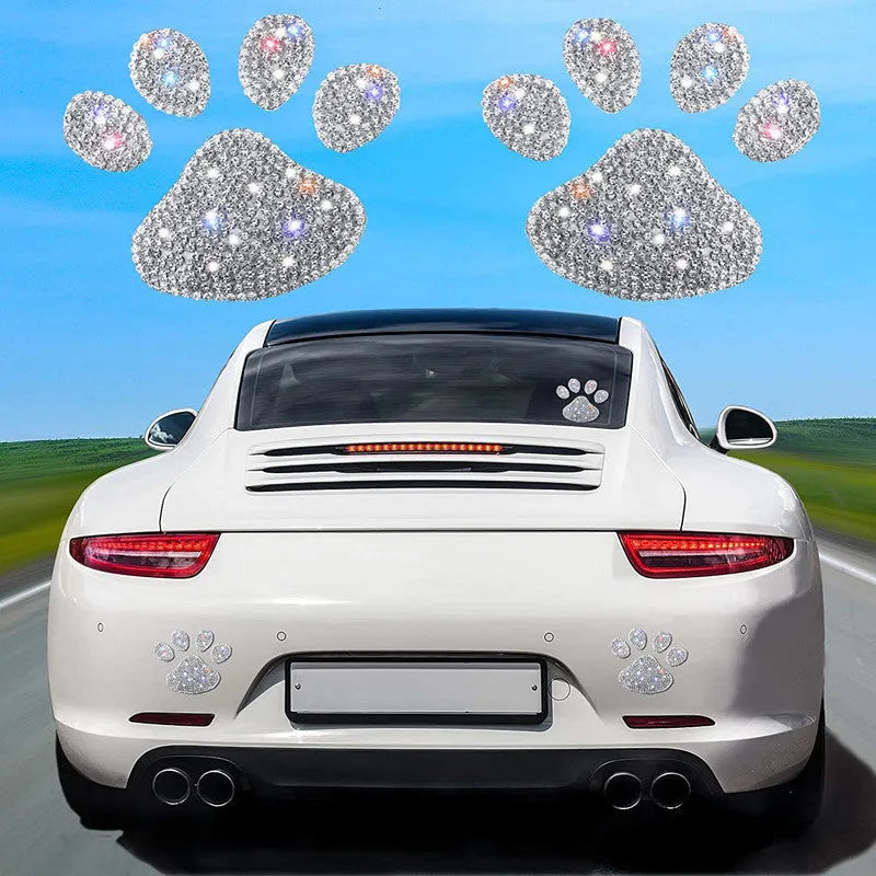 Glass diamond car sticker showing bear paw and butterfly design options on a 7x6cm patch.