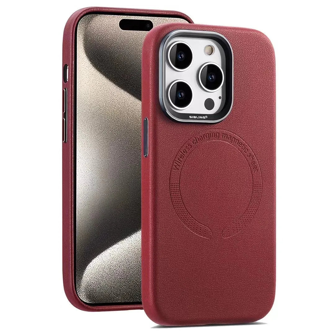 Black leather magnetic phone case for iPhone with fall protection and all-inclusive design
