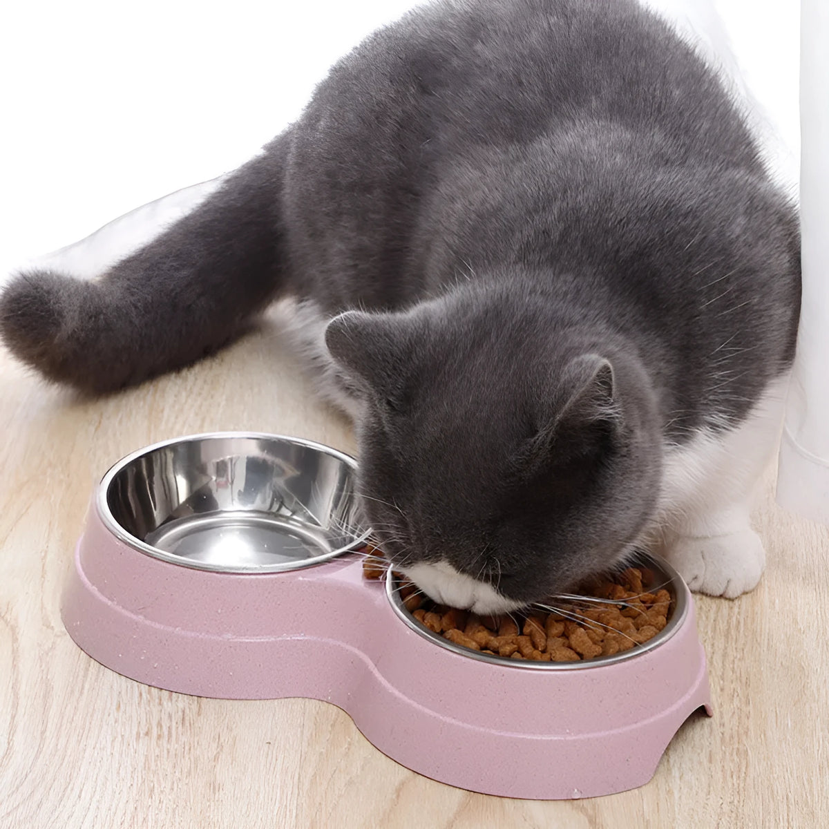 Stainless steel rice bowl pet supplies in blue, green or pink, 24.5 x 13.5 x 4.6 cm