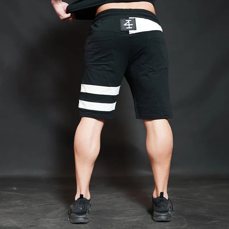 Cotton blend hip hop sports shorts for men in black, size M to XXL with waist 72-84cm