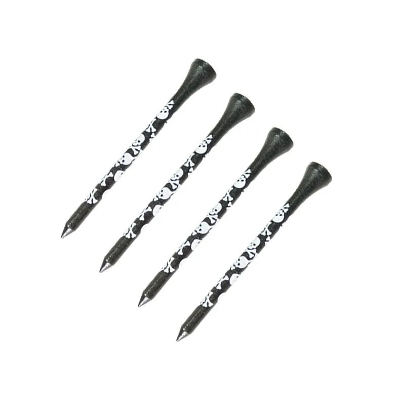 Black skull print bamboo golf spike dowel pins in 70mm and 83mm sizes