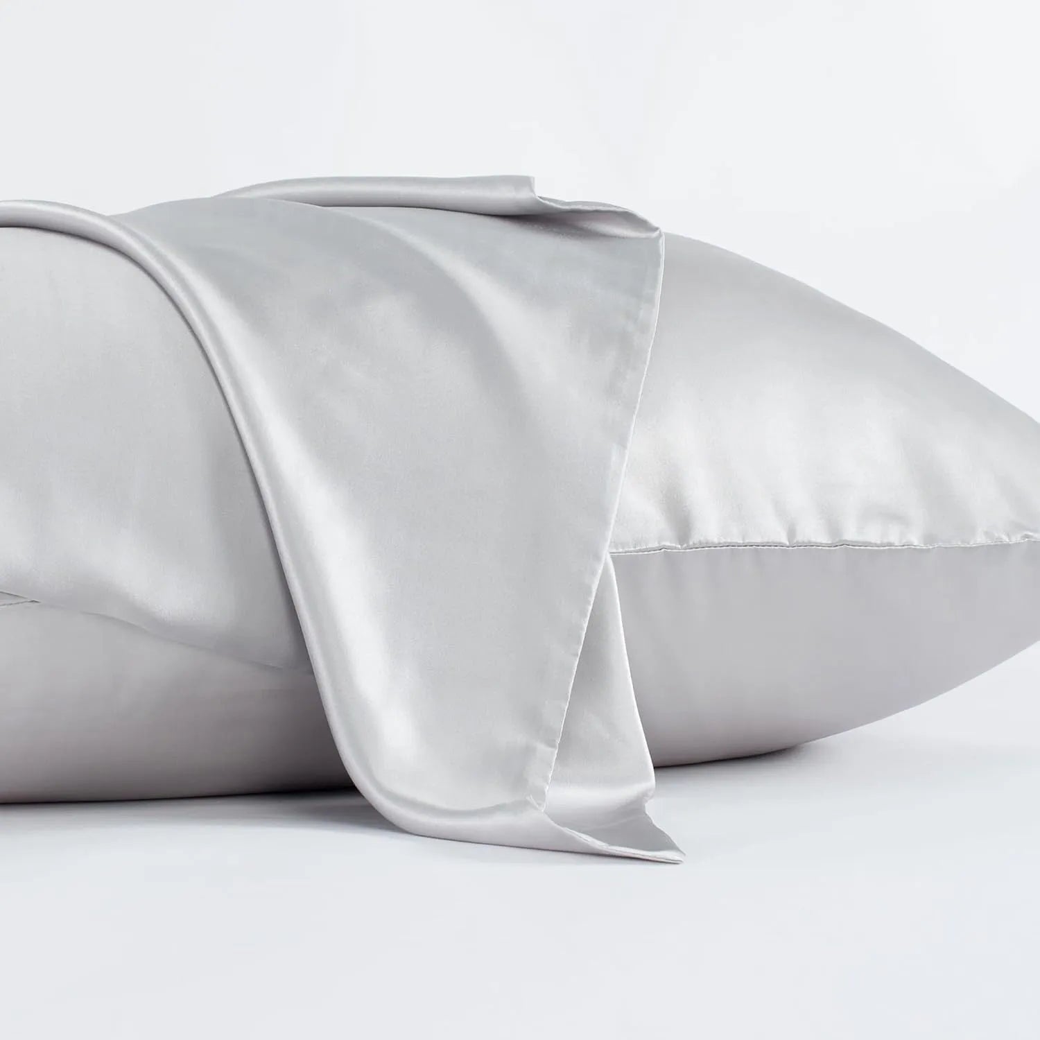 Mulberry silk pillowcase with envelope closure in dark gray colour showing secure flap design