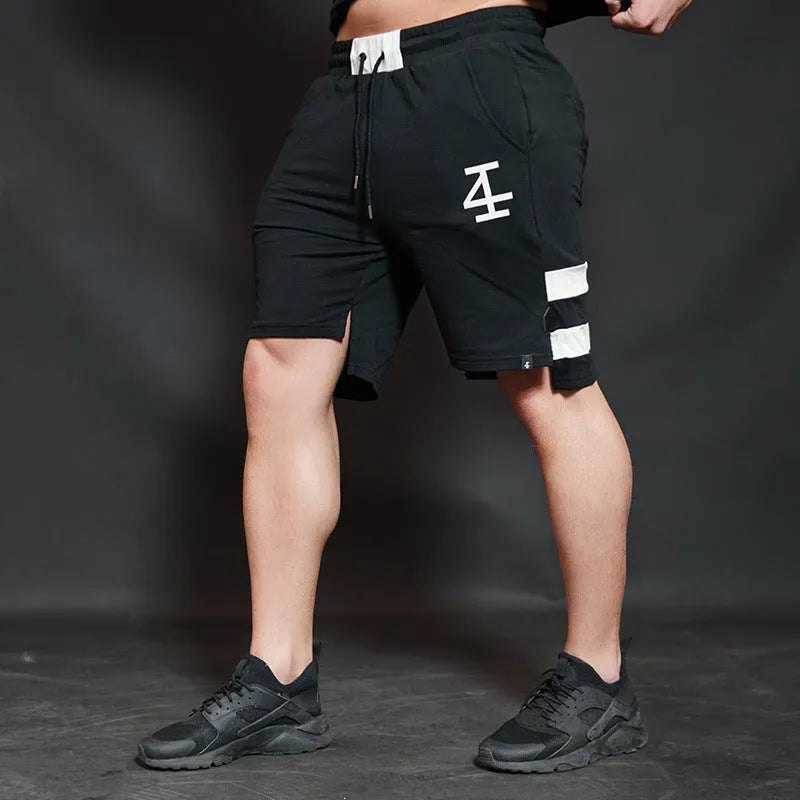 Cotton blend hip hop sports shorts for men in black, size M to XXL with waist 72-84cm