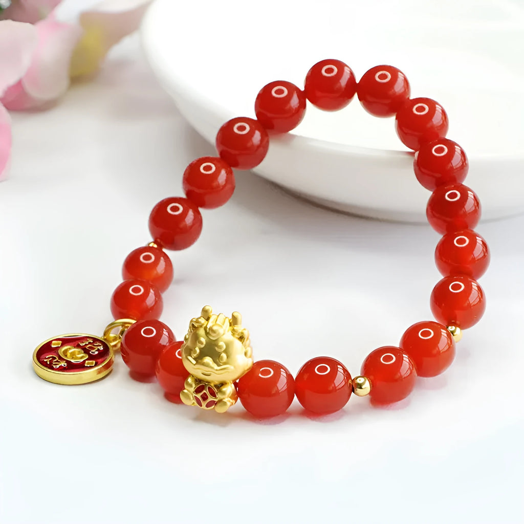 Red agate stone bracelet with 8mm beads for Chinese zodiac Year of the Dragon