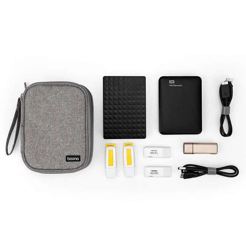A grey and a black Oxford cloth protective case for a 2.5-inch mobile hard disk.