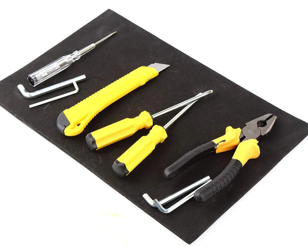 Black rubber sponge magnetic tool pad 300x200mm on a car bonnet holding metal tools