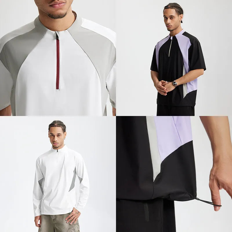 Men's lightweight polyester casual shirt in black long sleeve option showing solid colour design