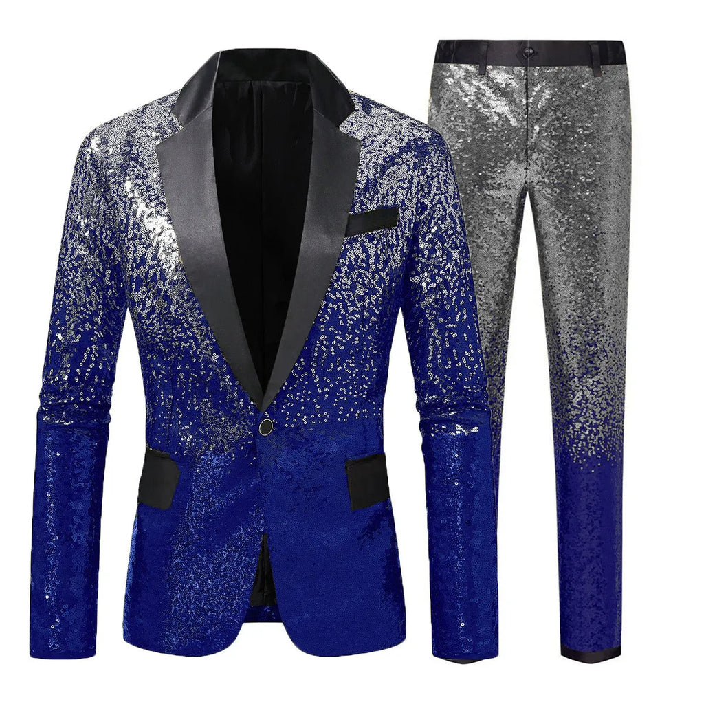 Men's gradient sequin suit set in slim fit, gold and black colour option, coat and trousers