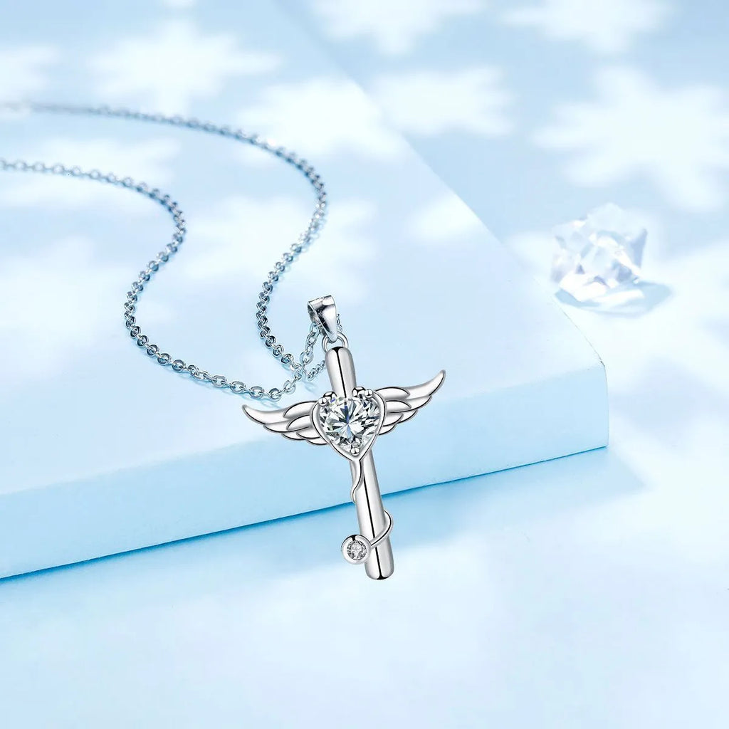 Copper cross stethoscope necklace with personality wings design in electroplated finish