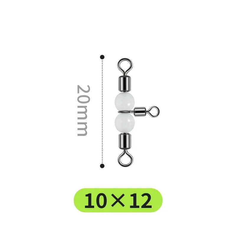 Copper three-fork luminous swivel fishing beads with T-type balance fork ring for 8-rig terminal tackle construction.