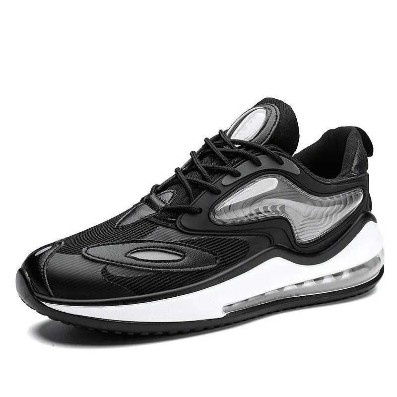 Men's black and white casual summer shoes with height increasing feature and air cushion technology