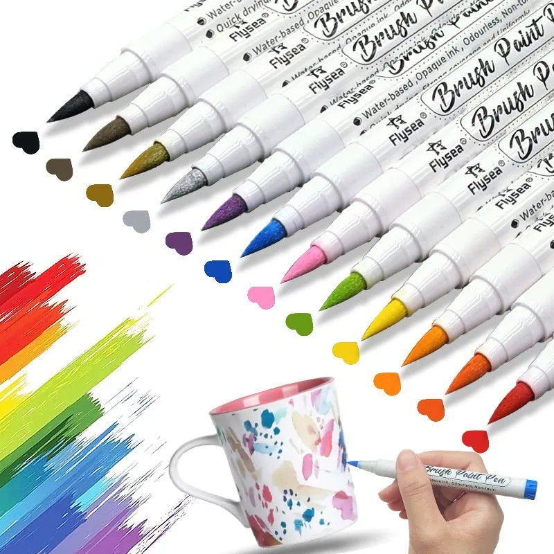 Set of soft tip gouache paint marker pens for hand lettering and acrylic art projects