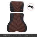 Black and red electric car massage headrest and lumbar support cushion with leather mesh fabric.