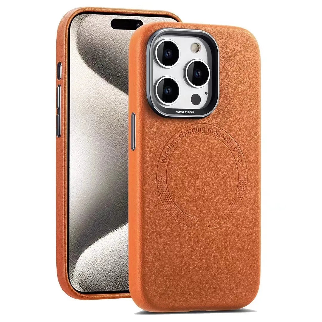Black leather magnetic phone case for iPhone with fall protection and all-inclusive design