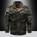 Men's short slim fit PU leather jacket with stand-up collar in brown, black or Army Green