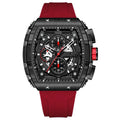 Curved mirror gradient hollow men's quartz watch with calendar, 33.38mm dial, silicone strap, black face