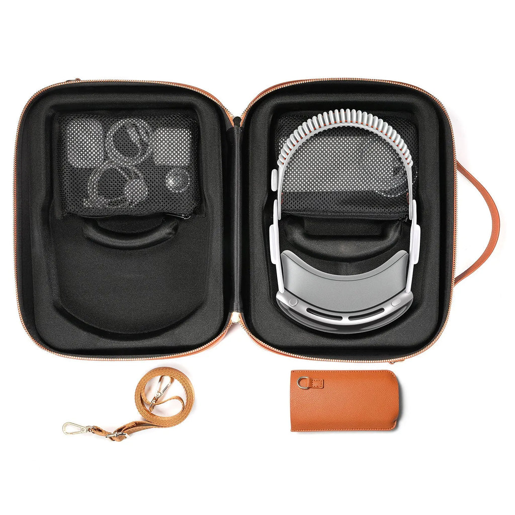 Black superfiber MR glasses storage box for Apple Vision Pro with dimensions shown.