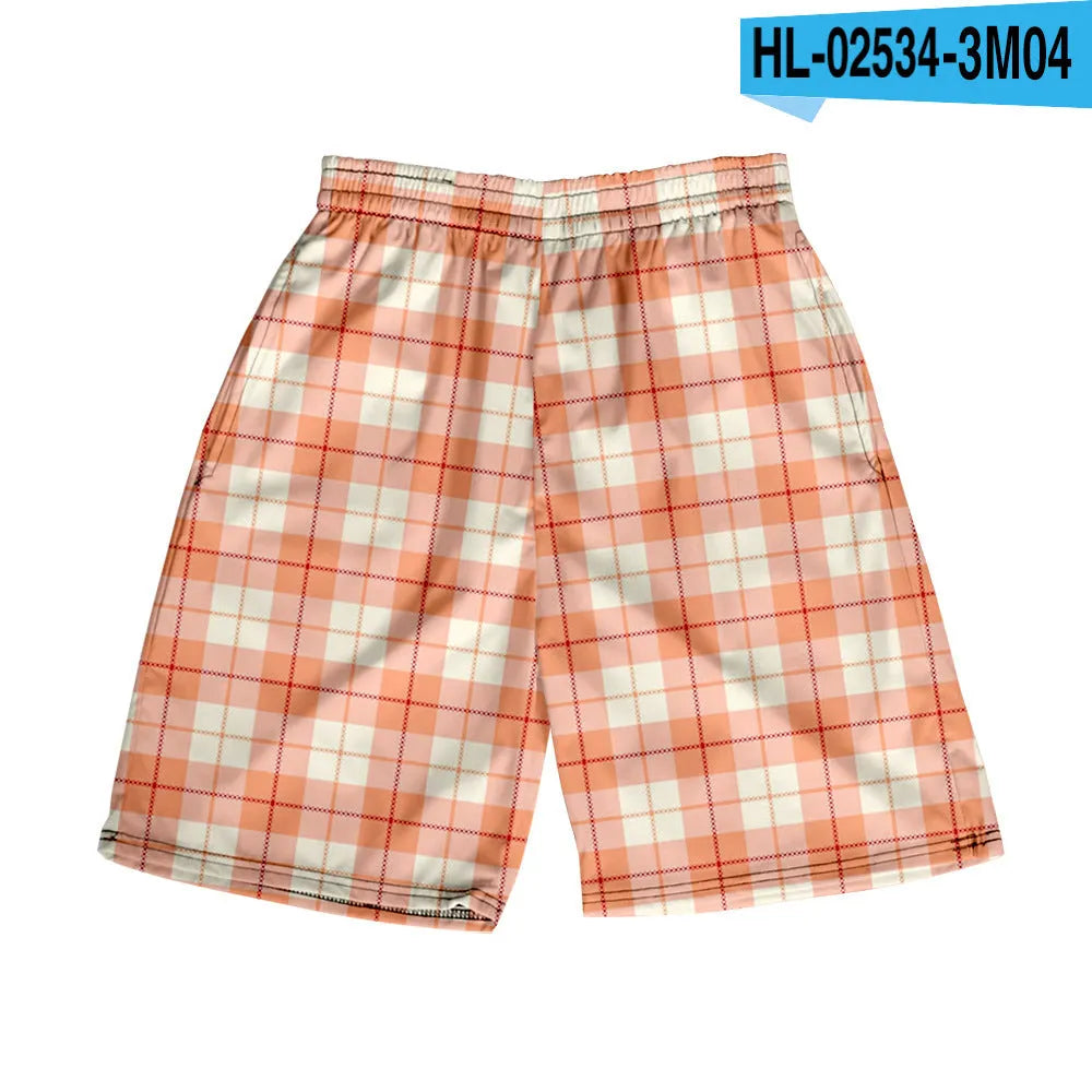 Men's straight-leg plaid casual shorts in polyester fabric, available in multiple colours.
