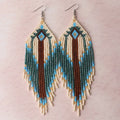 Hand-woven glass bead women's earrings in Bohemian geometric style with colourful glaze beads and alloy fittings