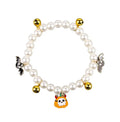 Halloween cat collar with simulated pearl necklace decoration in pumpkin-themed colours.