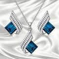 Women's electroplated alloy necklace and ear stud set with glass decoration pendant