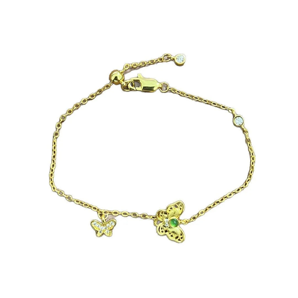 Gold copper hollow butterfly bracelet for women with wire-drawn finish and retro design