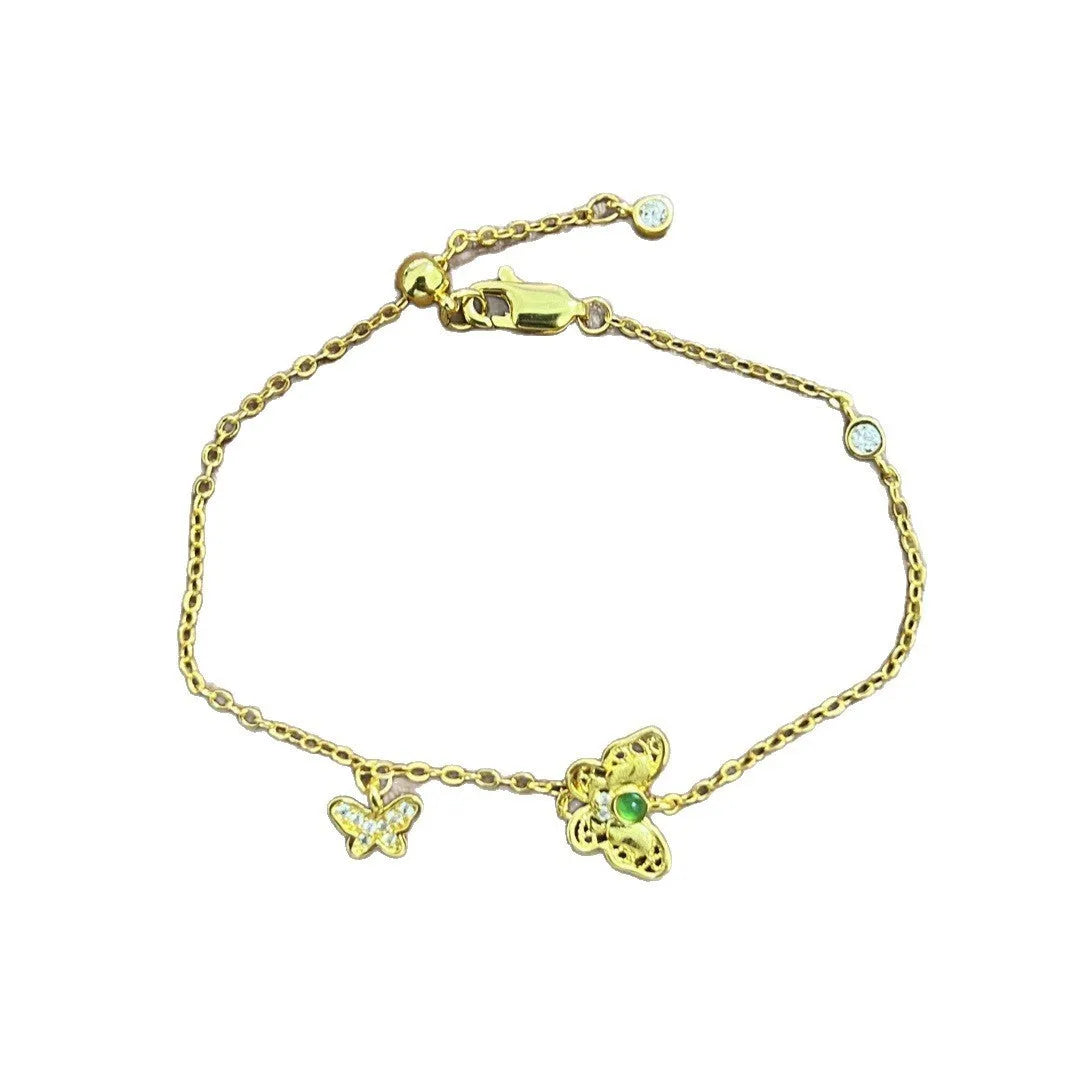 Gold copper hollow butterfly bracelet for women with wire-drawn finish and retro design