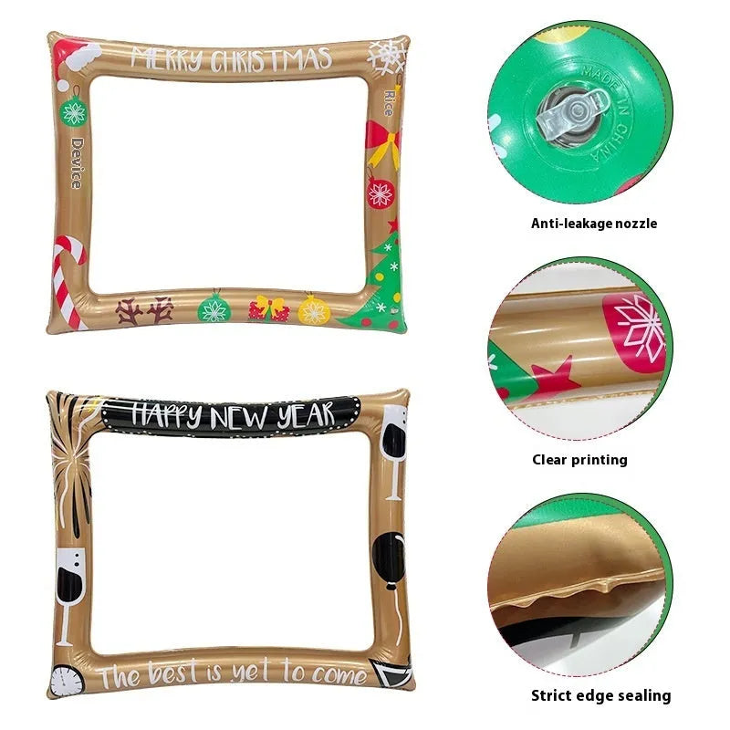 Red and white Christmas-themed inflatable photo frame made from PVC material.