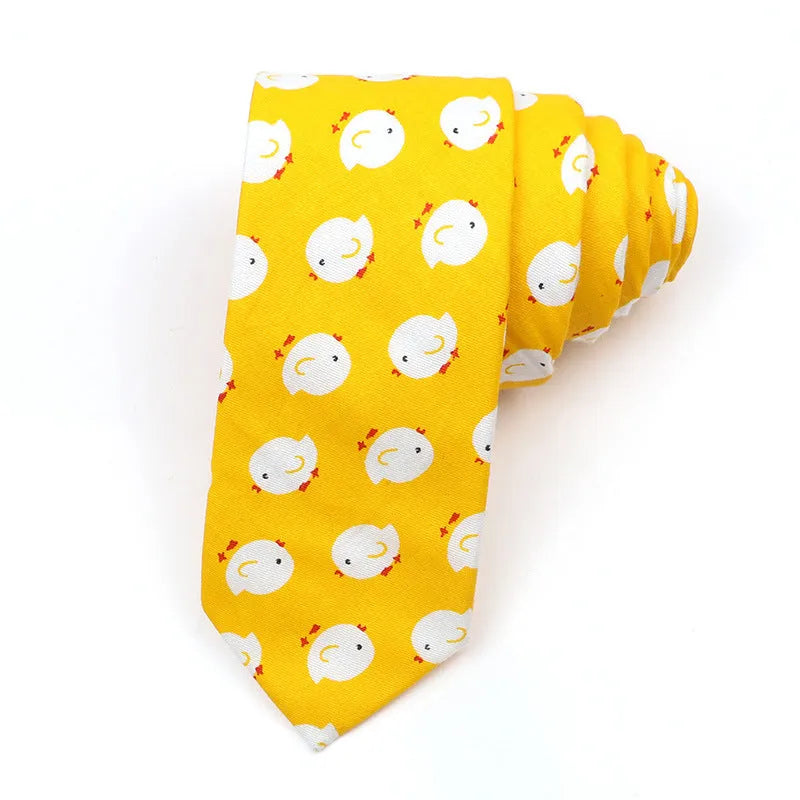 Narrow cotton bow tie with Korean-style cartoon patterns in multiple colour options
