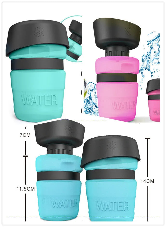 New improved creative silicone pet water bottle 520ml in sky blue with squeeze cap for dogs