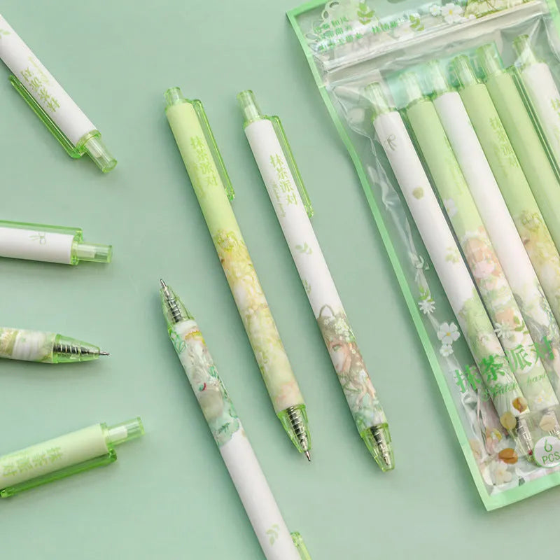 Press-type neutral pen with 0.5mm fine tip in matcha party colour, plastic case, stainless steel nib
