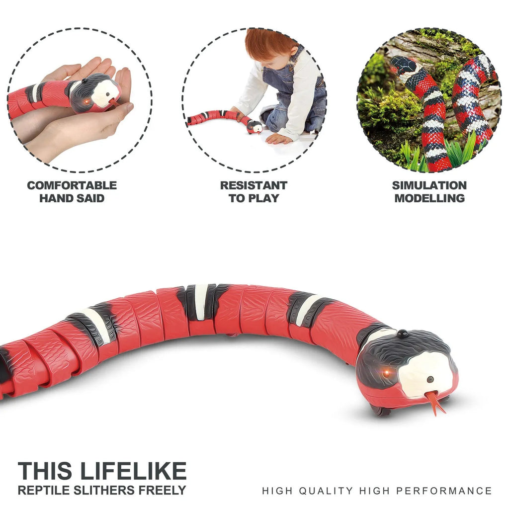 Smart sensing electronic snake cat toy with USB charging cable and realistic cobra design