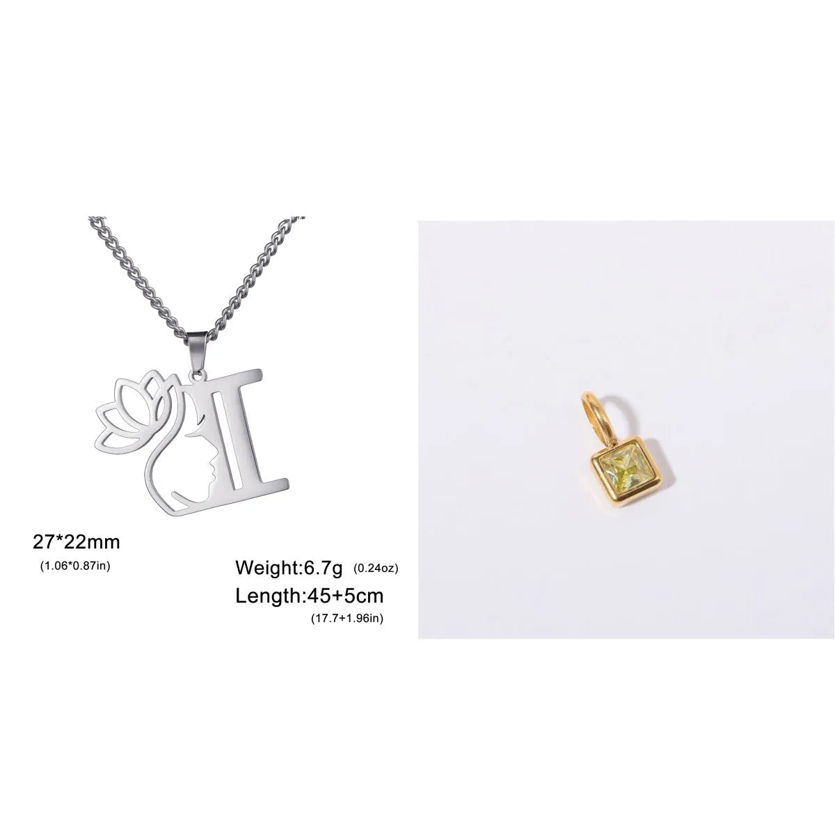 Stainless steel cross chain necklace with letter pendant in gold or silver electroplated finish