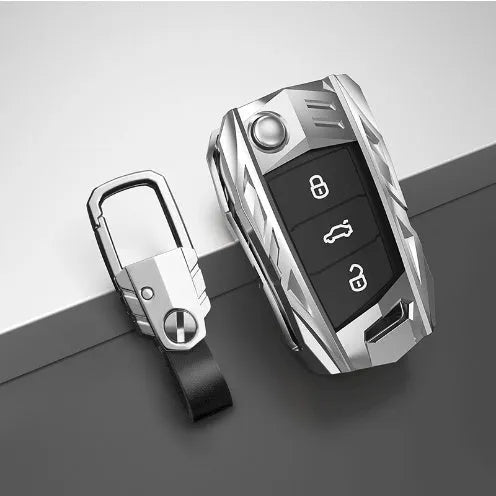 Metal mecha golf auto key shell set in silver with button case buckle