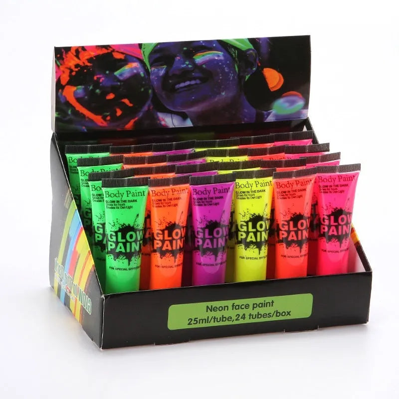 25ml squeezable tube of neon green face and body paint with a hose-style nozzle.