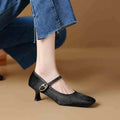 Women's black square toe stiletto ankle-strap high heels with horse hair upper
