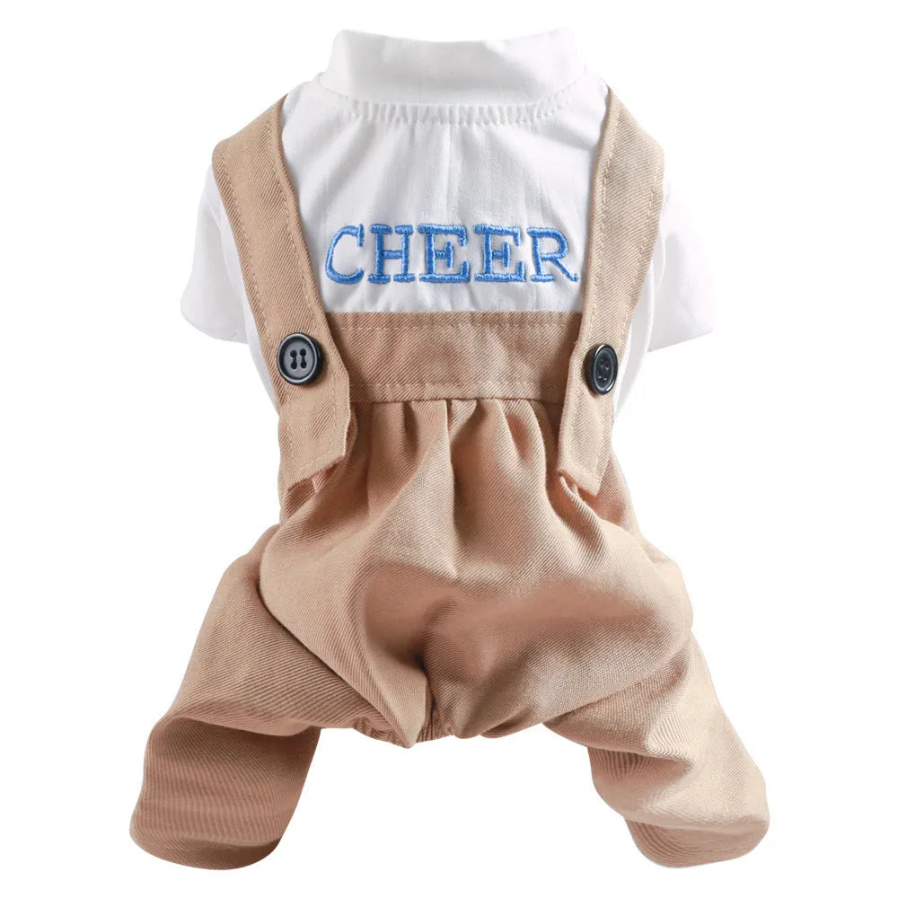 Khaki polyester trench coat pet clothing for dogs on white background