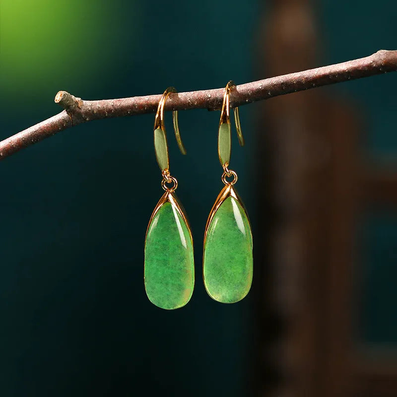 Retro geometric Chinese style earrings with water droplet elements in CP798-jade colour