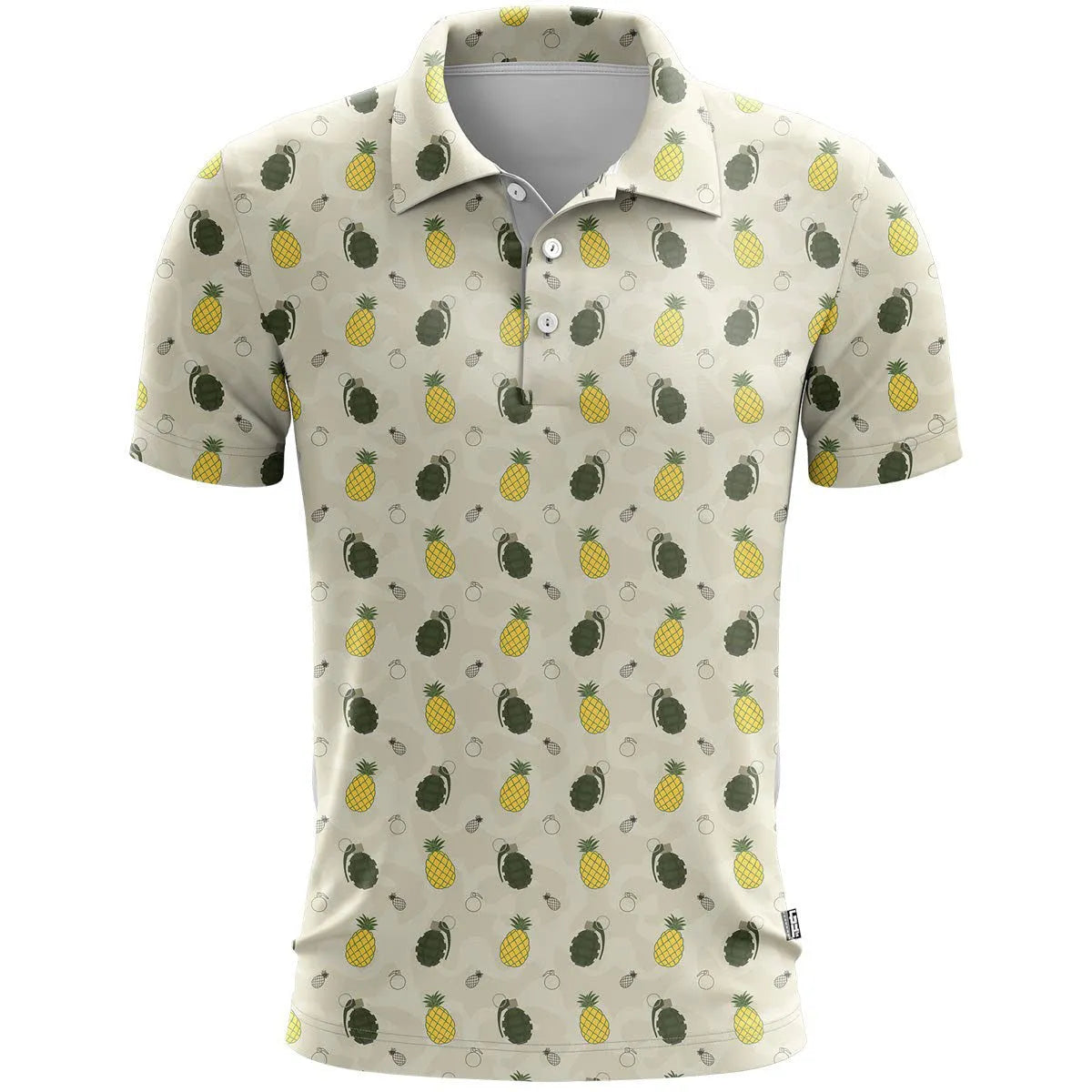 3D printed pattern on a loose-fit grey short sleeve sports t-shirt laid flat.