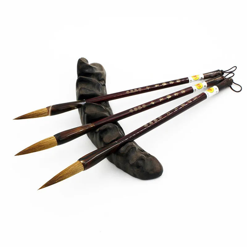 Wolf Hao traditional Chinese brush set with wolf hair bristles and steel rod handles in three sizes