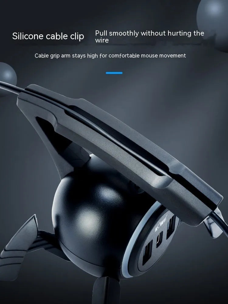 Mouse line wire holder bracket multifunctional cord manager with USB and TYPE-C ports on a desk.